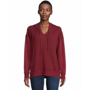 Time and Tru Waffle Texture Knit Hoodie Burgundy Red Size Large